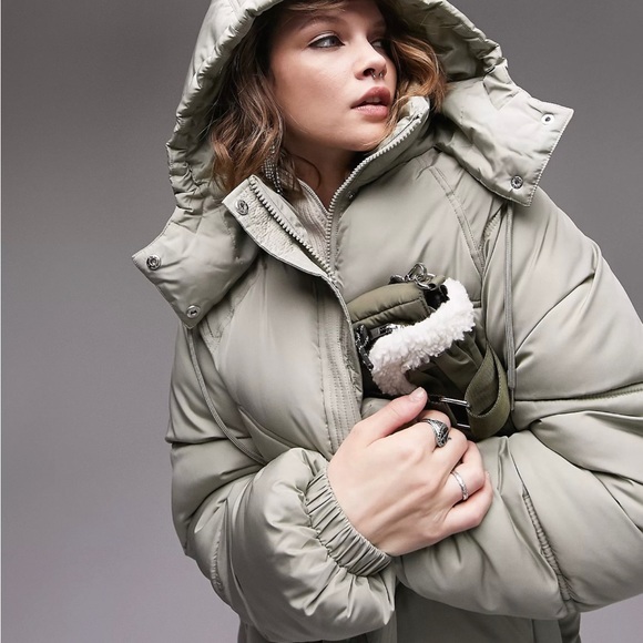 Topshop longline puffer jacket in sage - Picture 4 of 4
